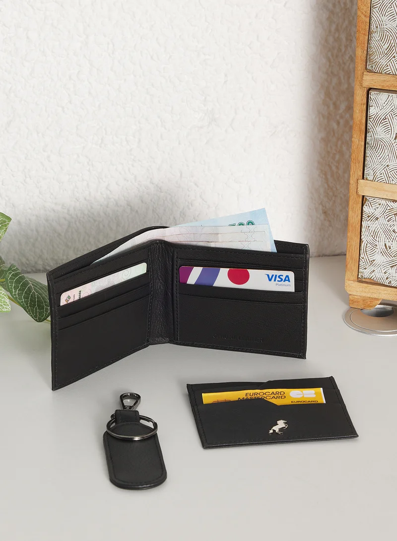 Robert Wood Genuine Leather Bi Fold Wallet, Card Holder And Key Ring Gift Set